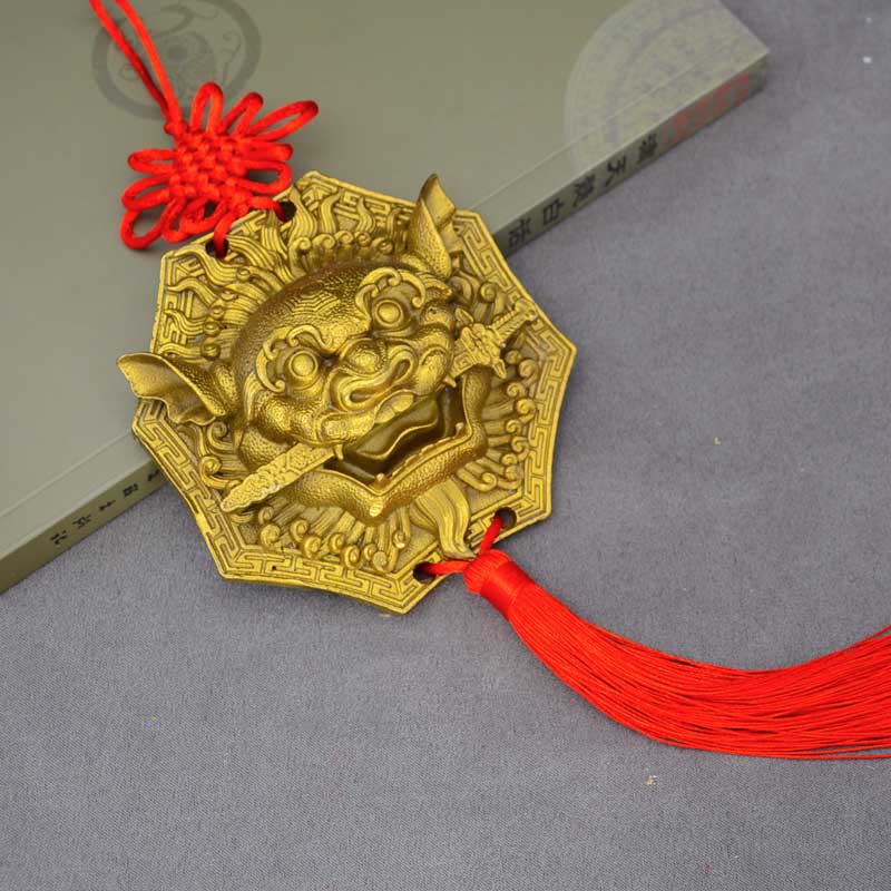 八卦鏡 風水鏡 風水擺飾 獅咬劍 全銅獅子頭八卦鏡虎頭牌獸頭掛件睚眥門神擺件獅子咬劍『ZW6099』