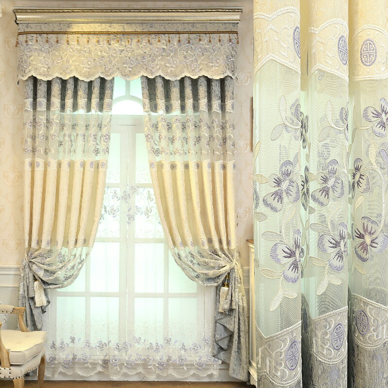 定制高檔奢華歐式豪華鏤空雪尼爾繡花紗窗簾成品遮光臥室客廳窗幔