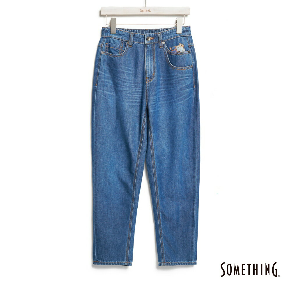 SOMETHING 女款 貓咪鬆緊丹寧錐形褲 (酵洗藍)