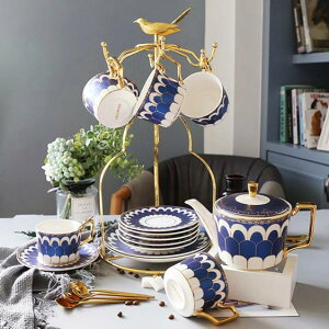 花茶杯套裝 英倫風ins歐式陶瓷杯套裝茶具創意杯子家用帶碟勺架 - 夏洛特居家名品