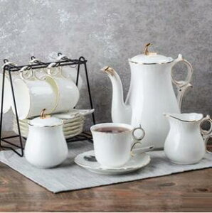 花茶杯套裝 四福素雅金歐式典雅簡約套裝陶瓷杯英式紅茶具 - 夏洛特居家名品