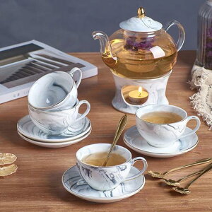 花茶杯套裝 新款碟歐式創意大理石水果陶瓷杯子耐熱玻璃煮茶器套裝 - 夏洛特居家名品