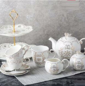 花茶杯套裝 歐式浮雕描金套裝簡約日式田園風格復古陶瓷咖啡具套裝 - 夏洛特居家名品