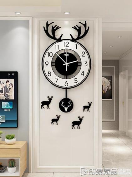 個性北歐大氣家用現代簡約鹿頭鐘表掛鐘客廳創意時尚掛表藝術時鐘