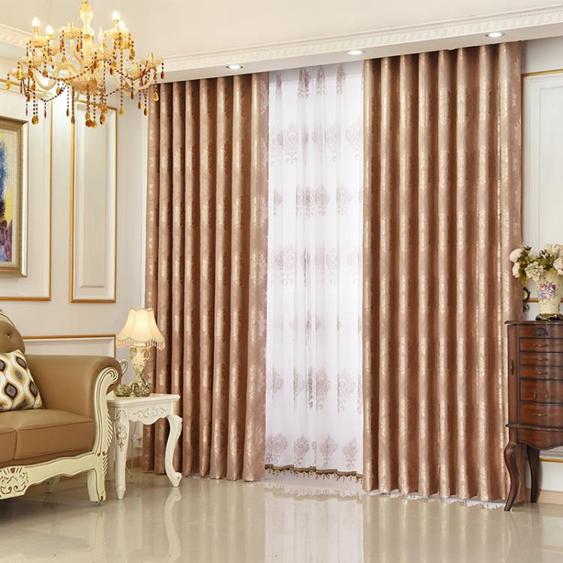 歐式提花窗簾 加厚布料遮光簡歐落地窗飄窗臥室客廳成品窗簾