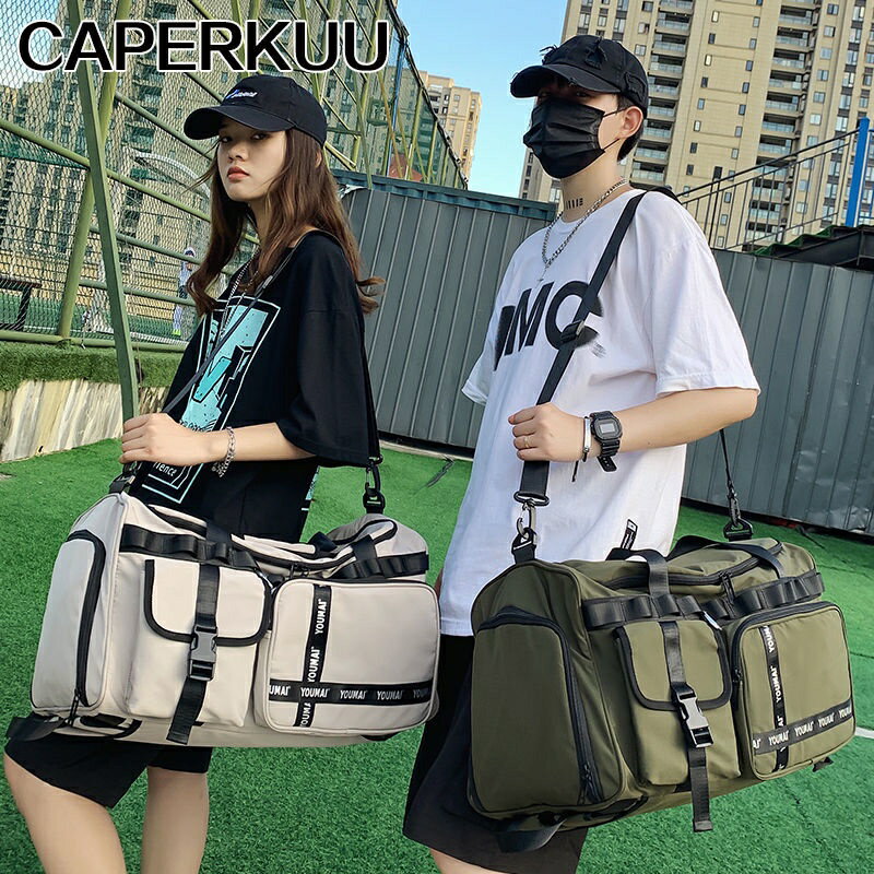 斜挎旅行背包CAPERKUU短途旅遊行李包男大容量多功能旅行包防水健身手提包
