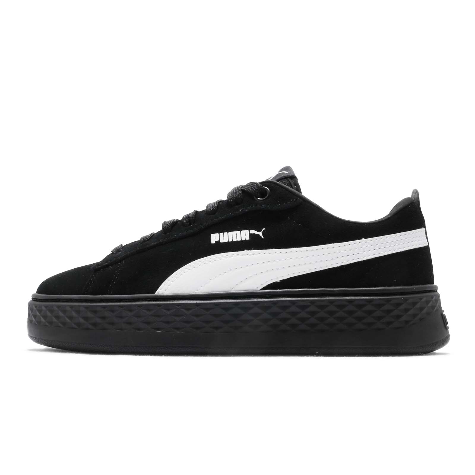 Puma 休閒鞋 Smash Platform SD 女鞋 基本款 麂皮 黑 白 復古 微厚底 鬆糕鞋 36648802