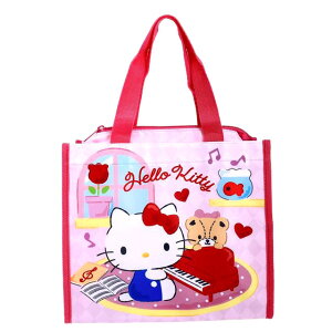 【震撼精品百貨】凱蒂貓_Hello Kitty~日本SANRIO三麗鷗 KITTY尼龍手提方形便當袋(粉鋼琴)*99755