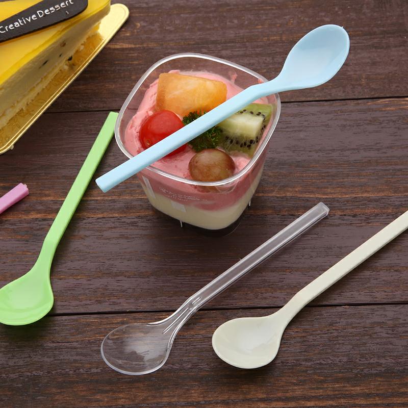 一次性勺子塑料長柄蛋糕布丁冰淇淋甜品小勺子單獨包裝透明長茶勺