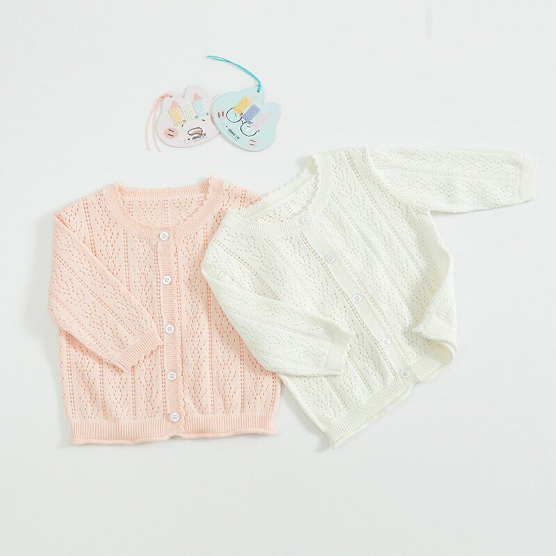 嬰幼兒服針織衫鏤空長袖防曬服女寶寶開衫空調外套【聚物優品】