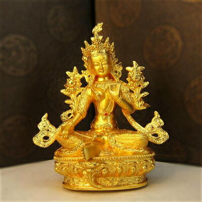 藏傳佛教 尼泊爾工藝6寸銅鎏金綠度母佛像 救度母菩薩 觀音佛像