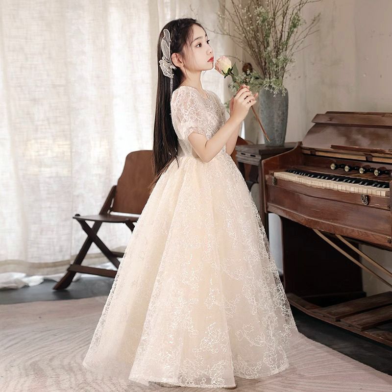 兒童禮服高階生日公主新款花童婚禮小女孩主持人女童演出服鋼琴