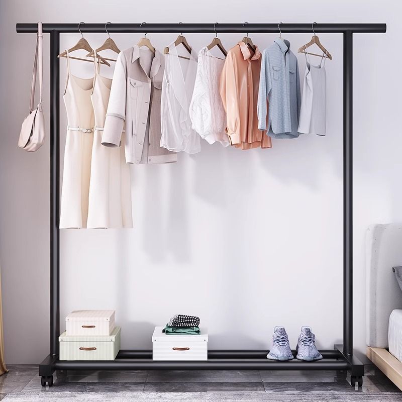 晾衣架落地家用臥室掛衣服折疊單桿簡易室內宿舍移動曬涼衣帽架子