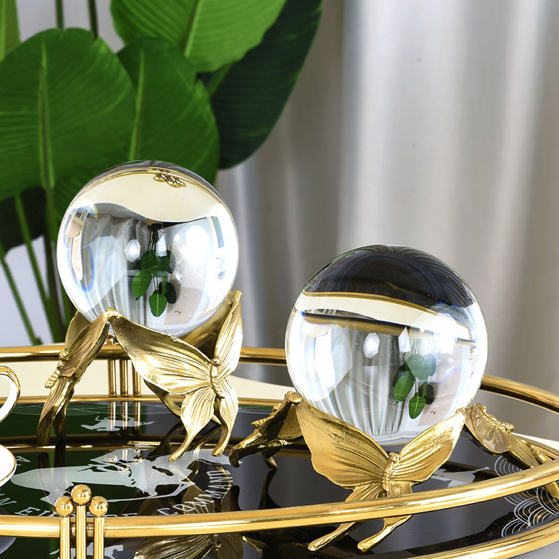 美式歐式全銅蝴蝶水晶球軟裝飾品 家居樣板房酒柜書房臥室擺設