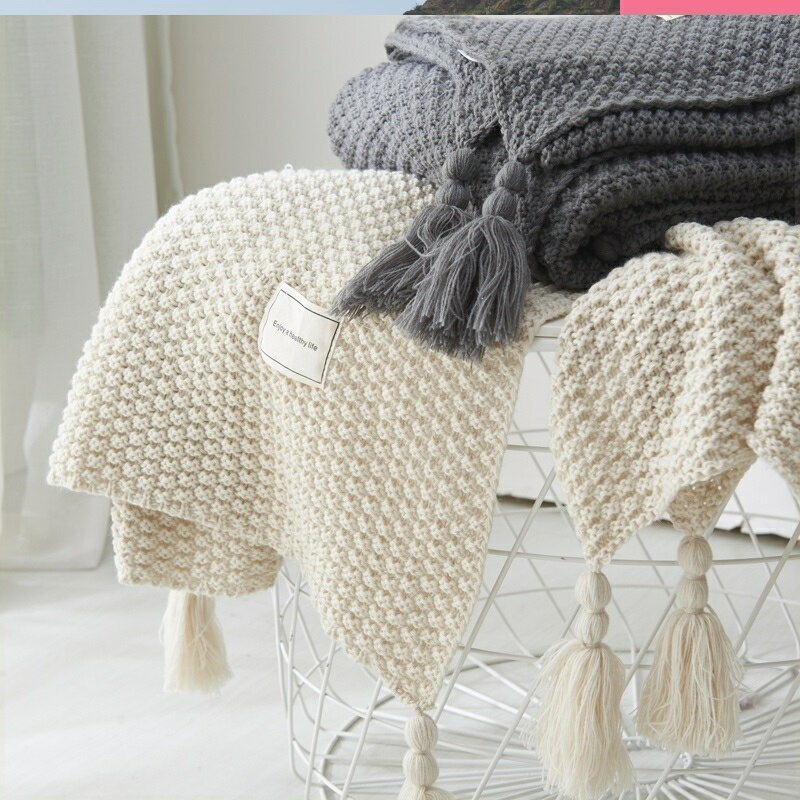 ins沙發毯蓋毯北歐簡約針織毛線毯床尾搭毯蓋毯裝飾四角流蘇毯子