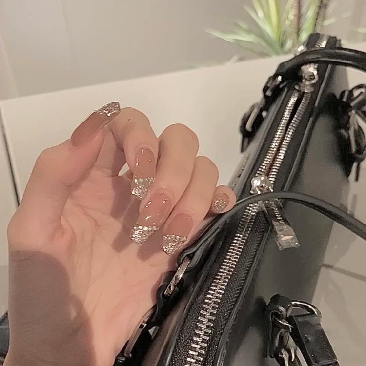 爆款晶石貓眼漸變鑲鉆美甲成品可拆卸手工指甲貼片顯白穿戴 雙11全館免運