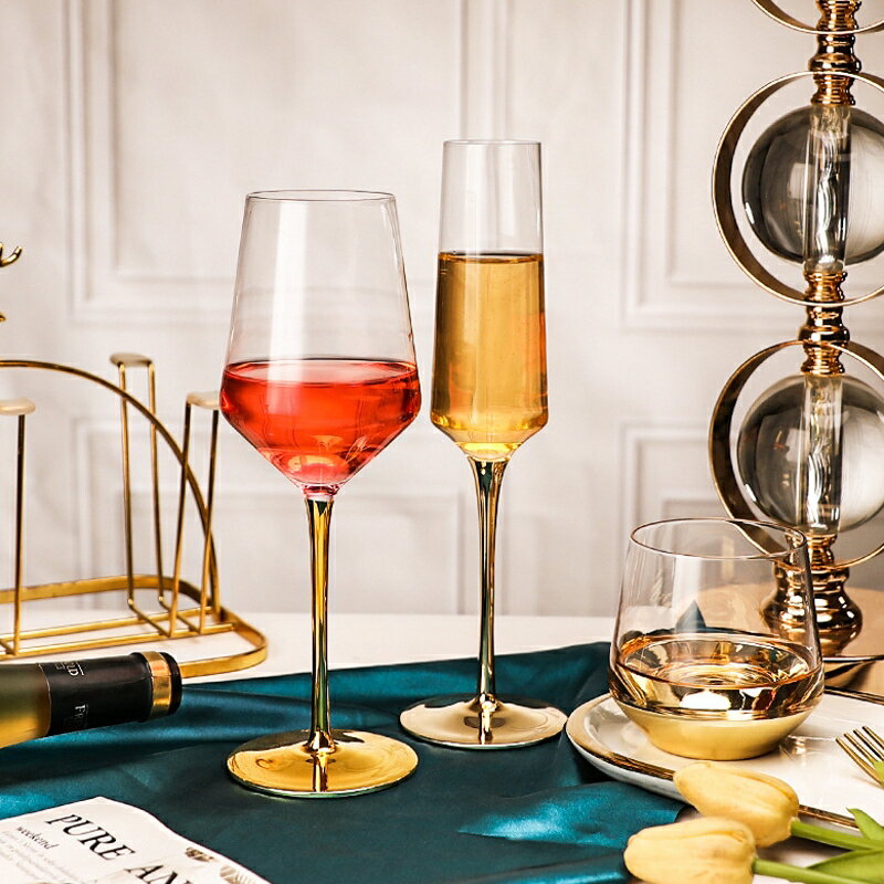 紅酒杯套裝家用電鍍金水晶玻璃葡萄酒創意個性高檔奢華高腳杯酒具