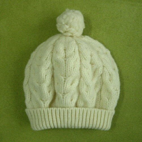 紐西蘭100%純羊毛帽*毛球麻花粗針織毛線帽*米白色(美麗諾Merino)