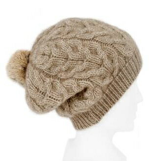奶茶麻花粗針織紐西蘭貂毛羊毛貝蕾帽兔毛球 毛線帽保暖帽毛球帽