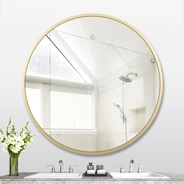 浴室鏡 壁掛鏡子 鋁合金浴室鏡子衛生間化妝鏡壁掛鏡子【直徑50公分】 店慶降價