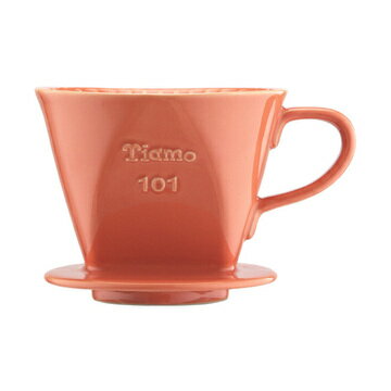 金時代書香咖啡 TIAMO 101 硬質白瓷 咖啡濾器組 橘 附量匙滴水盤 HG5044