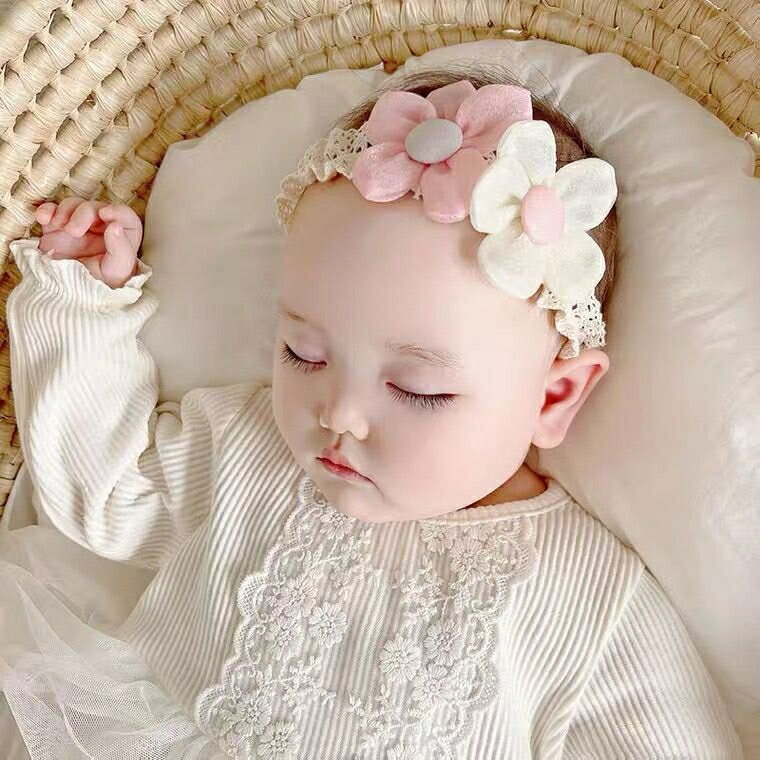 女寶寶頭飾夏季嬰兒發帶韓國時尚花朵女寶寶公主發箍新生兒護囟門