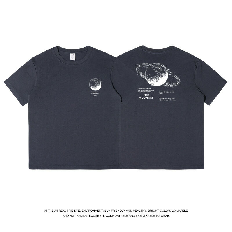 【喜挖】純棉白色印花短袖T恤男ins情侶裝寬鬆潮牌字母半袖上衣服幾何印花 2