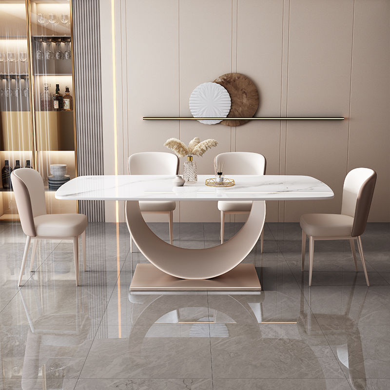 高端亮光巖板餐桌椅組合現代簡約小戶型餐桌家用客廳長方形飯桌