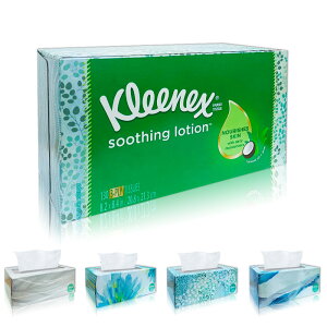 【Kleenex】美國頂級柔滑盒裝面紙 130抽(添加椰油蘆薈)-花色隨機出貨