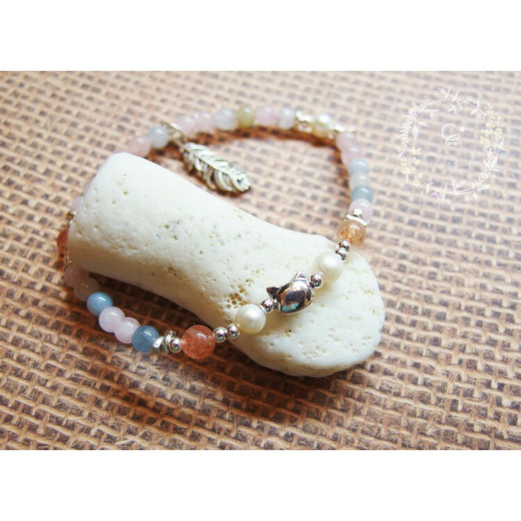 小日子/太陽石/摩根石/天然淡水珍珠/水晶手鍊/925純銀/[晶晶工坊-love2hm] 2