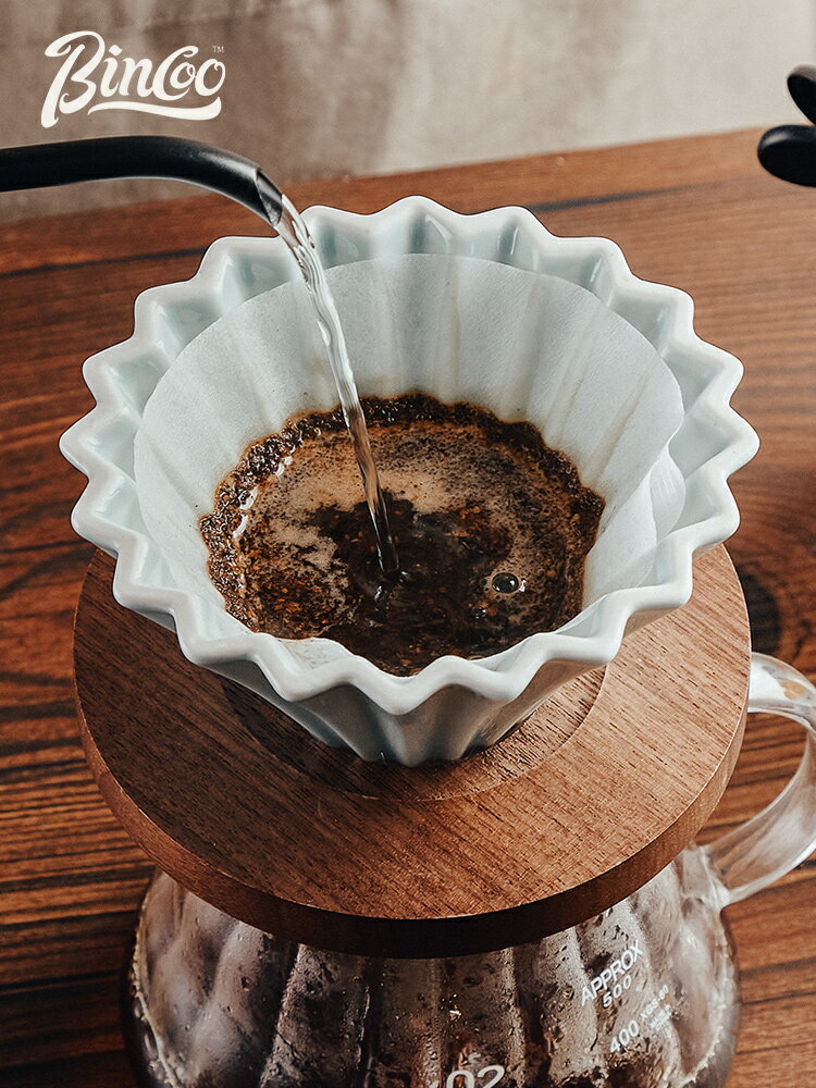 Bincoo手沖咖啡杯蛋糕杯折紙濾杯陶瓷過濾器濾杯黑胡桃木託分享壺