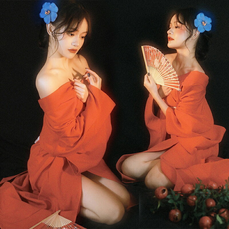 神明少女和服女改良紅色復古中國風連衣裙寫真女日式影樓拍照服裝