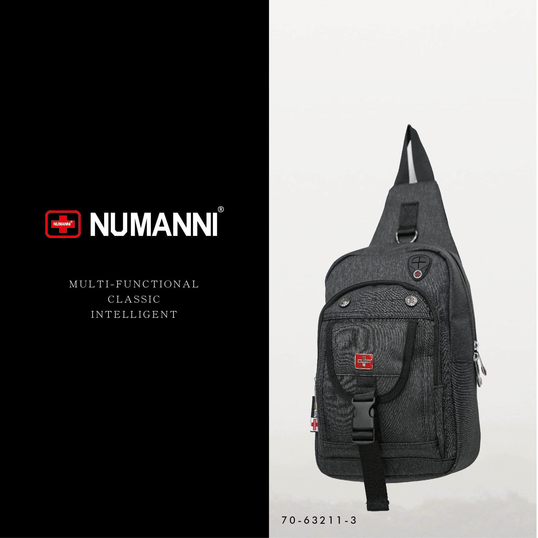 70-63211-3【NUMANNI 奴曼尼】潮酷戶外多功能外置耳機孔輕質量牛津布斜跨單肩背包 (二色)