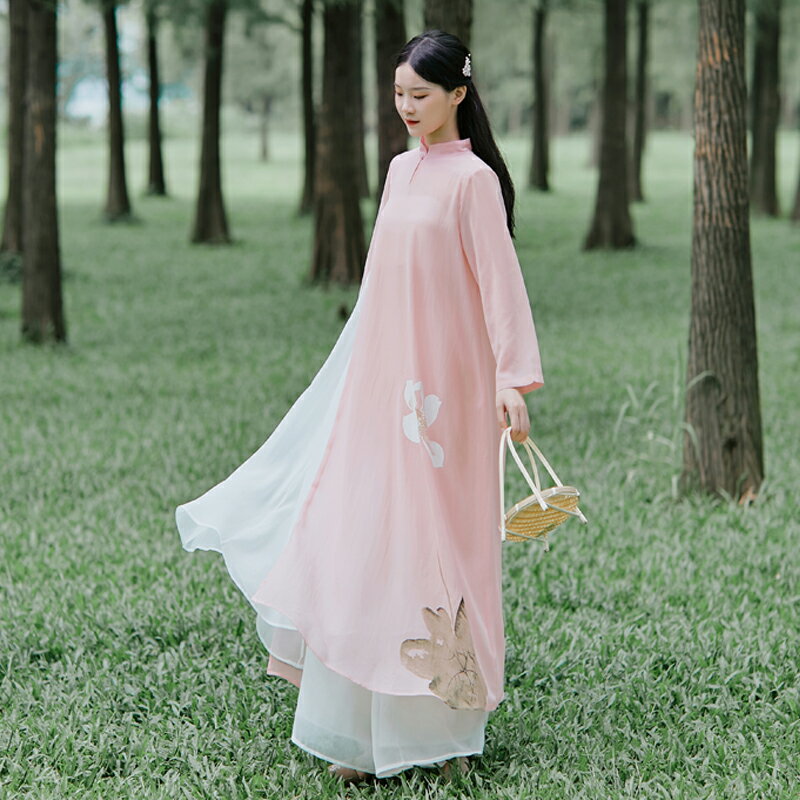 漢服民族風女裝復古旗袍改良版連衣裙年輕款中式禪意茶服中國風