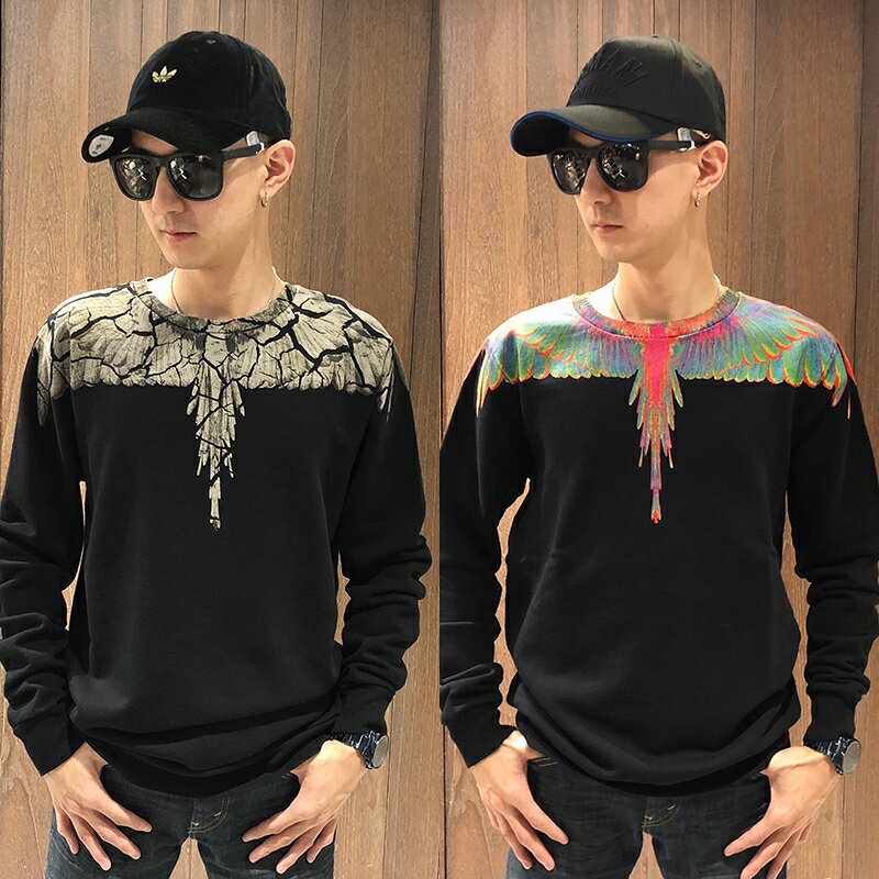 美國百分百【全新真品】Marcelo burlon MB 翅膀 大學T 長袖厚T恤 男款 羽翼 羽毛 圖騰 AS34