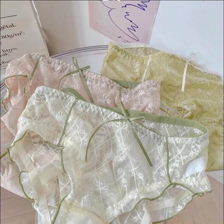 蕾絲內褲少女夏季超薄款性感純欲風裸感透氣可愛貓咪三角短褲【步行者戶外生活館】P