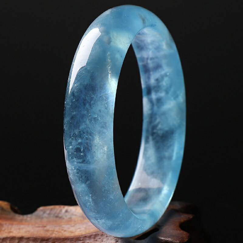 親寶水晶天然收藏級冰種海藍寶手鐲女款 圓形藍色水晶鐲子禮物