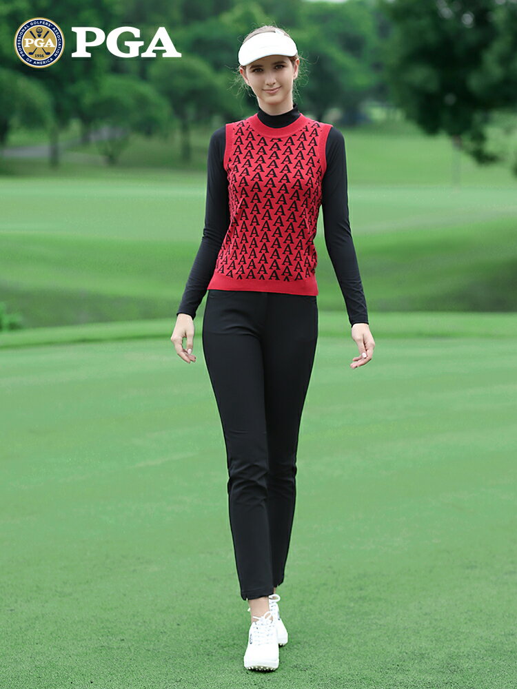 美國PGA高爾夫馬甲女士秋冬季圓領毛衣背心2021新品柔軟保暖外套