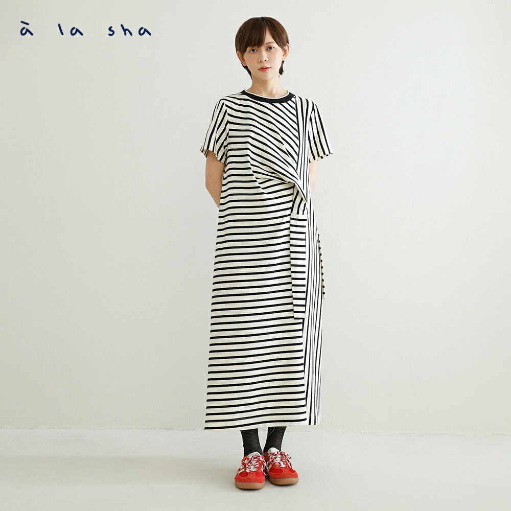 a la sha 條紋扭結造型洋裝