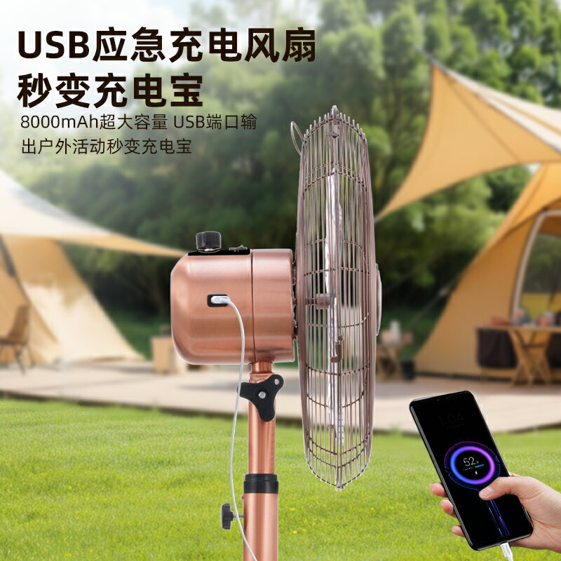 {可打統編 保固一年}可充電落地扇家用大風力立式戶外蓄電池全金屬仿復古太陽能電風扇 2