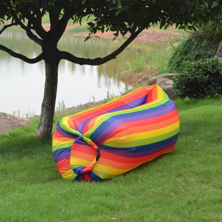 跨境超輕彩虹條紋戶外懶人充氣沙發便攜式睡袋折疊空氣床野營野餐