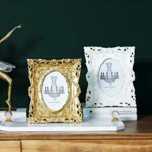 歐式古典奢華時尚金色復古白色浮雕相框 創意臥室樣板間擺臺擺件