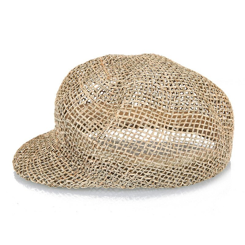 草帽手工編織涼冒子夏季鏤空透氣網眼貝雷帽女士時尚鴨舌八角帽潮