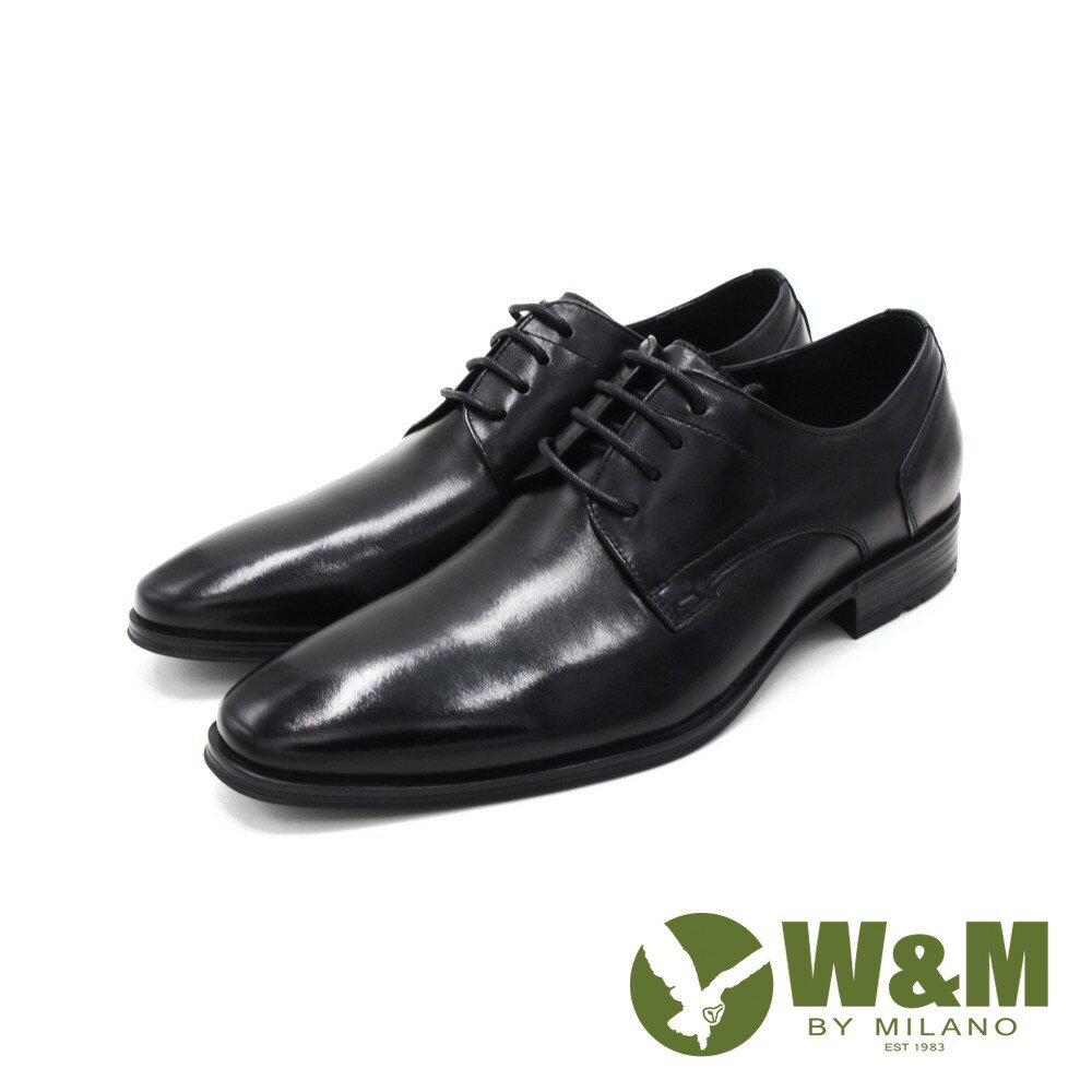 W&M(男)氣墊感 素面綁帶皮鞋 男鞋－黑(另有棕)
