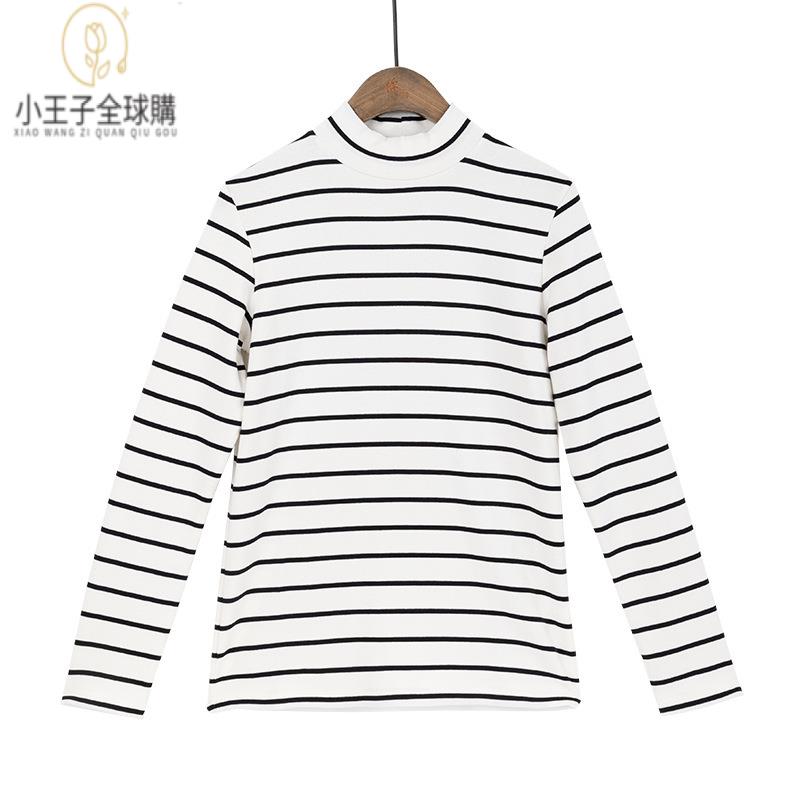 【公司現貨速發】免運 開發票 小王子女裝半高領純棉打底衫秋冬內搭基礎軟糯長袖t恤上衣女女裝上衣 流行女裝 棉麻 早秋 日韓女裝