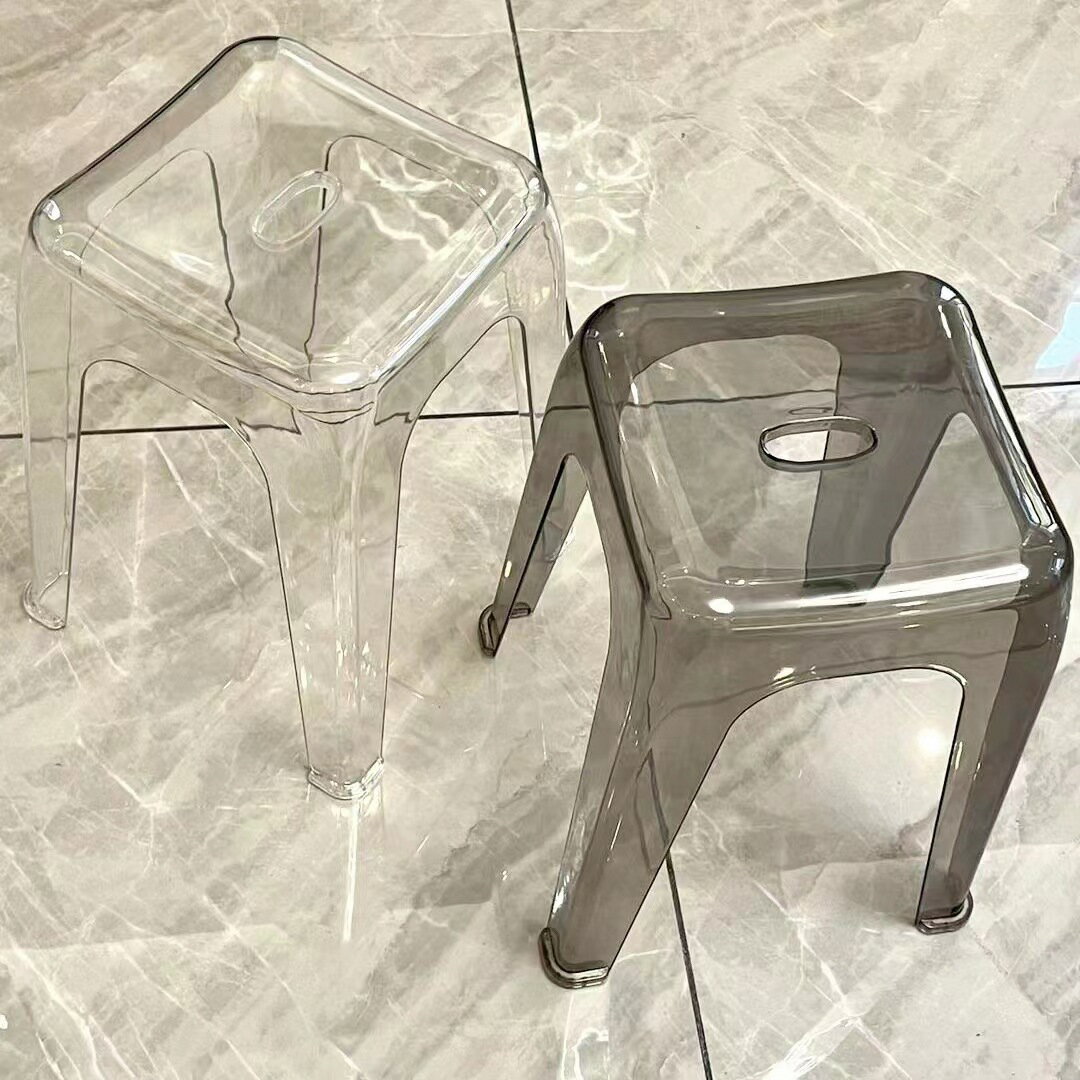 楓林宜居 可疊放塑料透明凳子家用餐桌高圓凳亞克力椅子網紅拍照裝飾凳批發