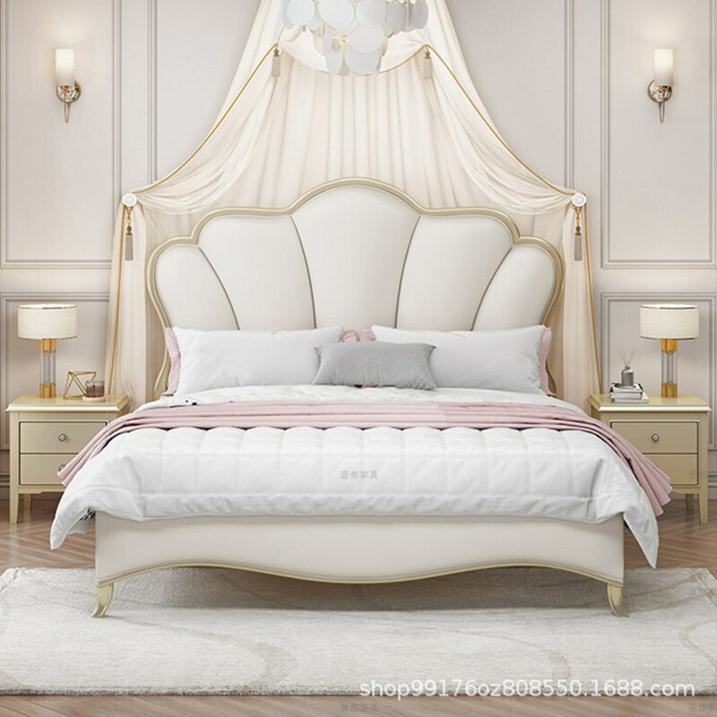 優樂悅~美式床輕奢現代簡約實木床主臥法式床1.8米1.5雙人床歐式奶油風床