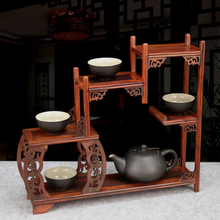 紅木小博古架實木簡約中式茶壺架紅酸枝多寶閣茶架子置物架茶葉架