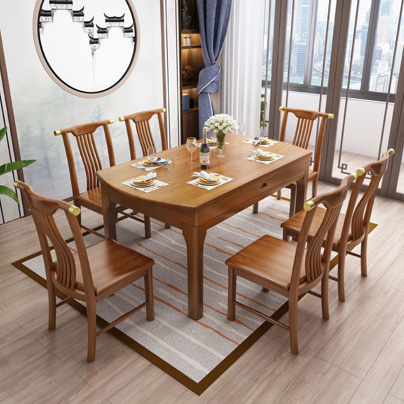 輕奢新中式全實木餐桌椅組合 方圓兩用可伸縮折疊圓形飯桌小戶型