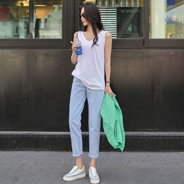 ANNAS 正韓 拷克邊 背心 貼布 無袖 棉質 T 百搭 韓國